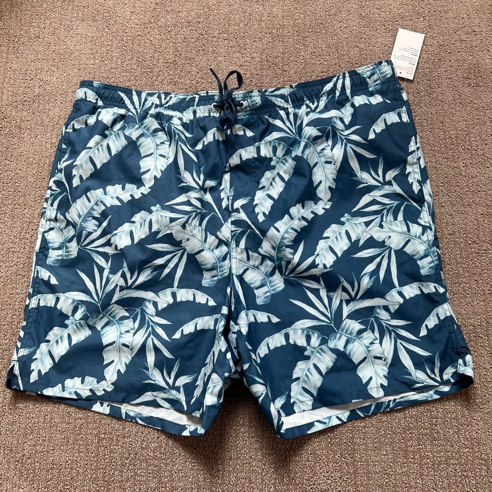 New Old Navy Swim Trunks/Board Shorts Sz XXL Tropical Blue Print.